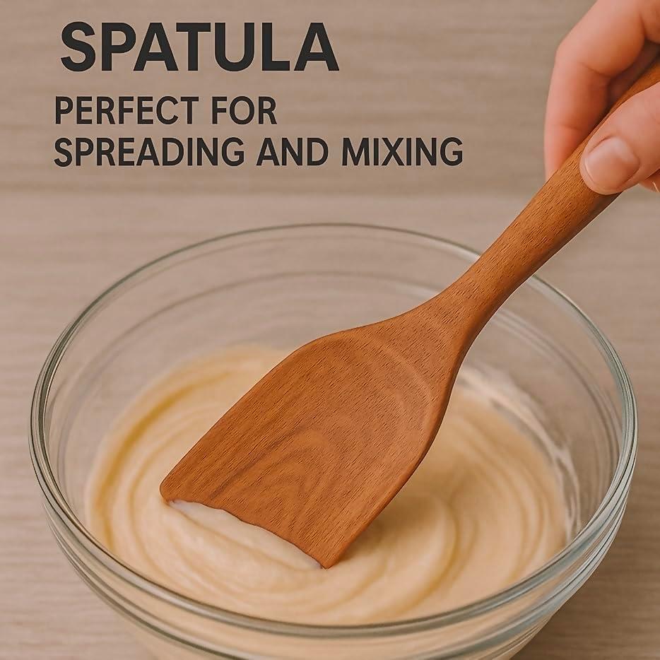 Zulay 9-Piece Teak Wooden Utensils For Cooking, Smooth Finish Kitchen Utensils Set with Gift Box