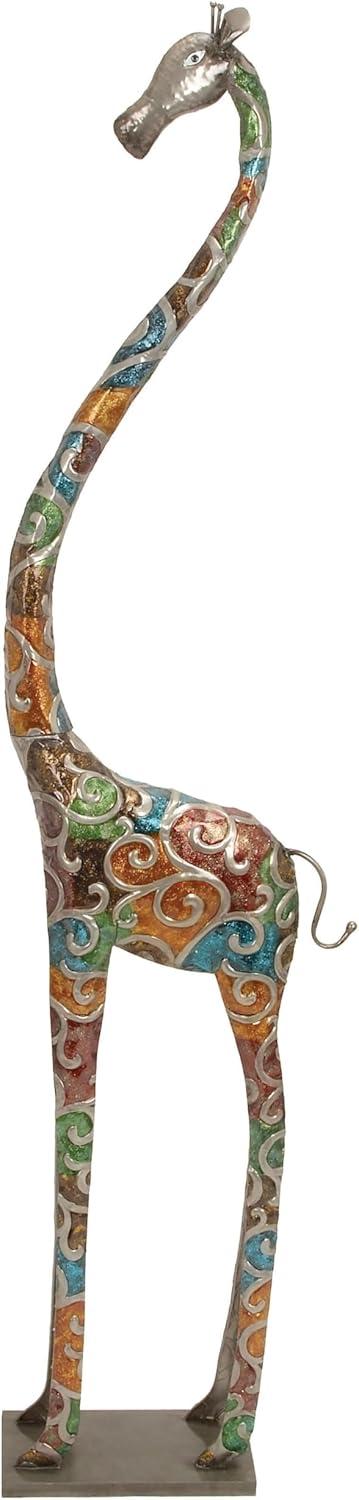 DecMode Extra Large and Colorful Floor Giraffe Sculpture, Molded from Iron with Grey Metal Finish, 17"W x 3"L x 73"H