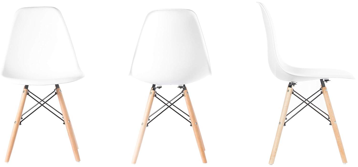 Fabulaxe Mid-Century Modern Style Plastic DSW Shell Dining Chair with Solid Beech Wooden Dowel Eiffel Legs, White