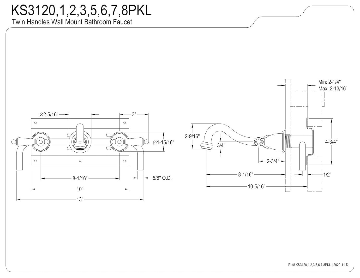 Kingston Brass Duchess Two-Handle Wall Mount Bathroom Faucet