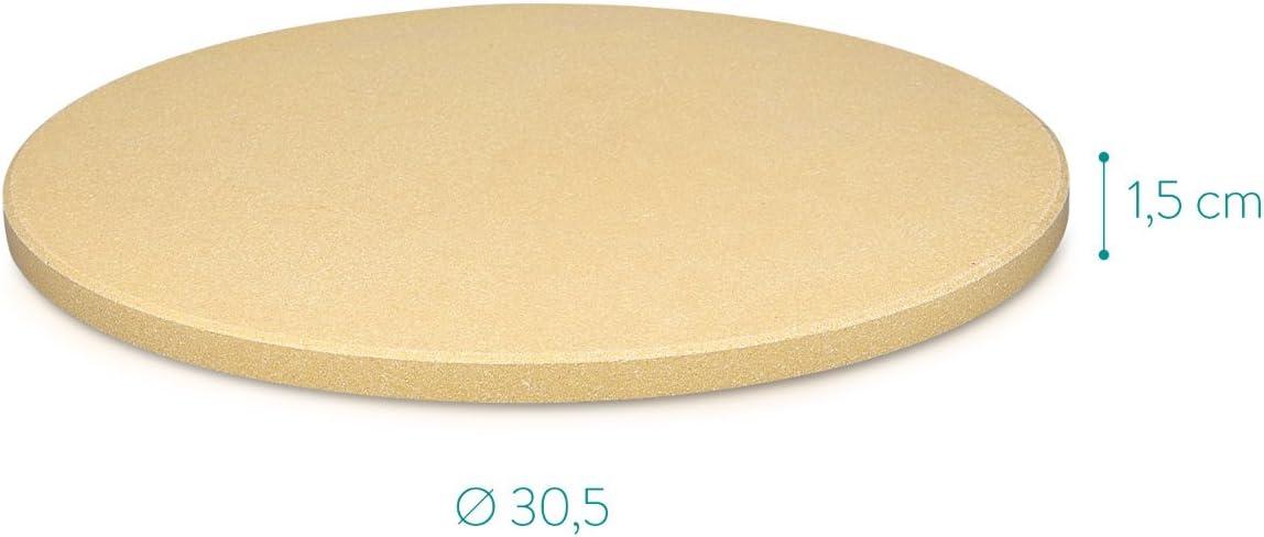 Navaris XL Pizza Stone for Baking - Cordierite Pizza Stone Plate for BBQ Grill Oven - Cook Serve Pizza, Bread - Incl. Recipe Book - Round, 12" x 0.6"