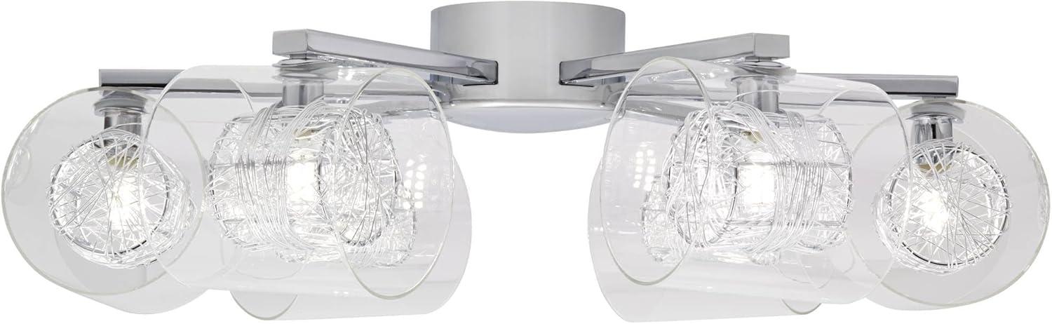 Possini Euro Design Wrapped Wire Modern Ceiling Light Flush Mount Fixture 24" Wide Chrome 6-Light Clear Glass for Bedroom Kitchen Living Room Hallway