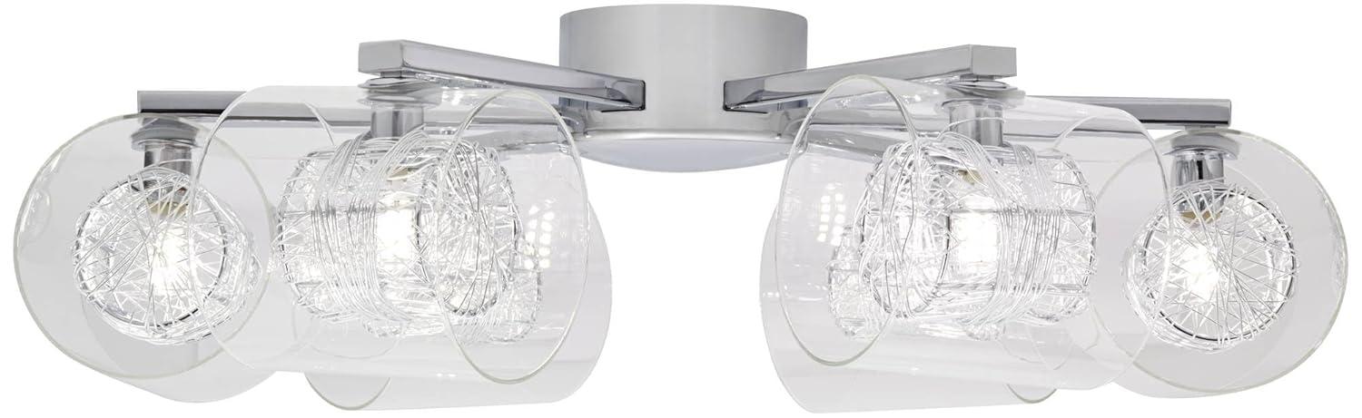 Possini Euro Design Wrapped Wire Modern Ceiling Light Flush Mount Fixture 24" Wide Chrome 6-Light Clear Glass for Bedroom Kitchen Living Room Hallway