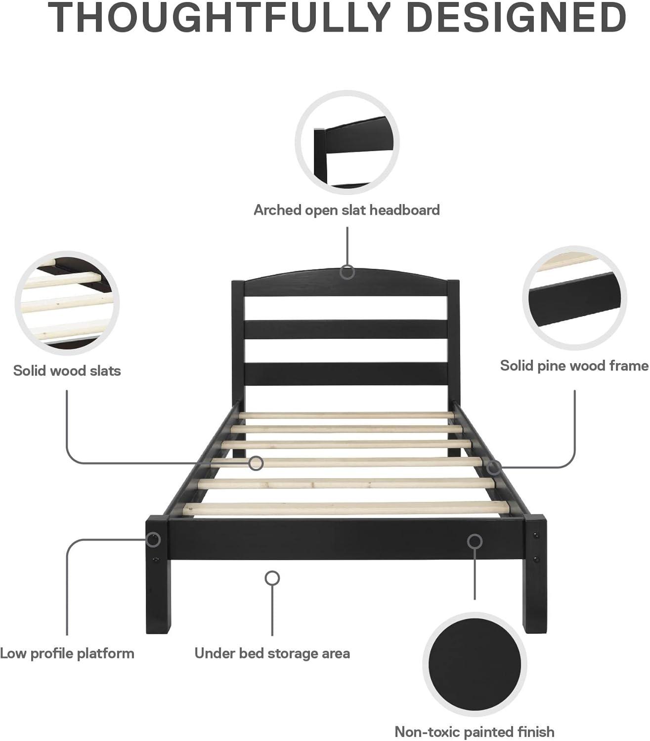 DHP Braylon Twin Size Wooden Bed Frame, Black