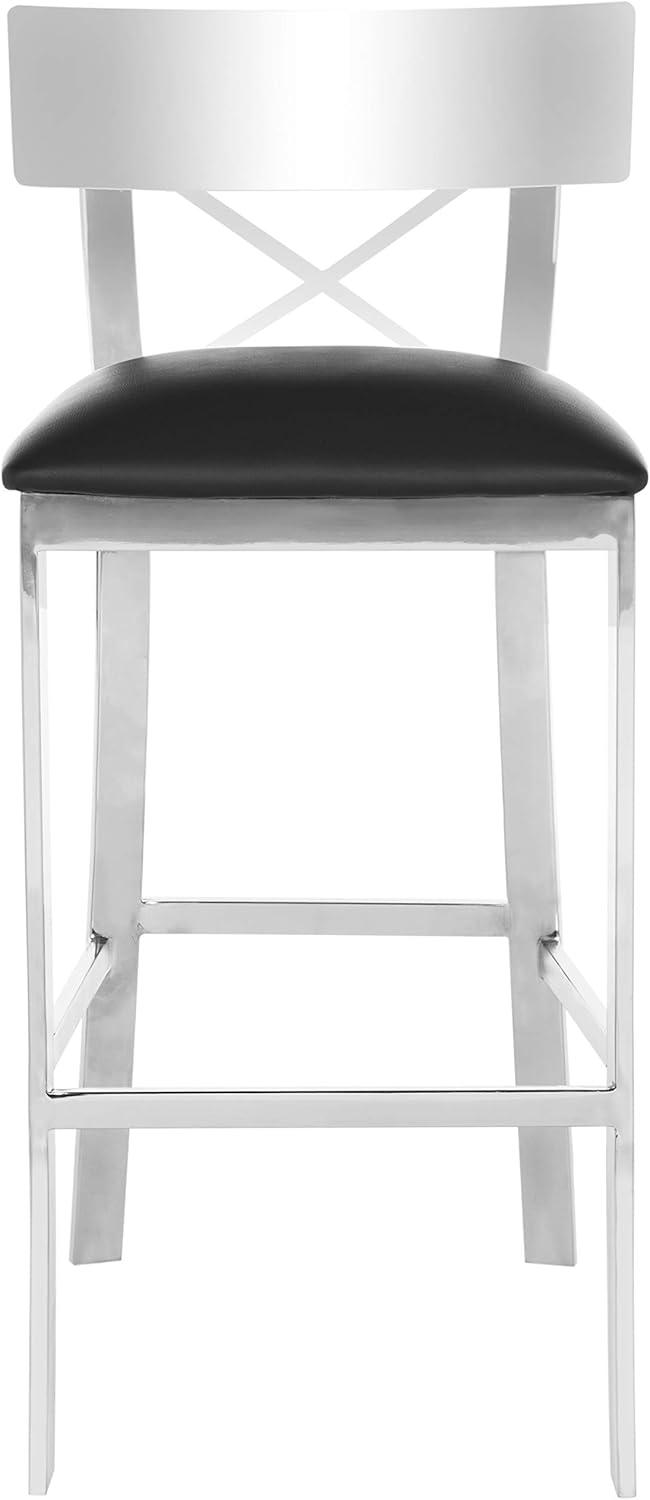 Zoey 39''H Stainless Steel Cross Back Bar Stool - Chrome/Black - Safavieh