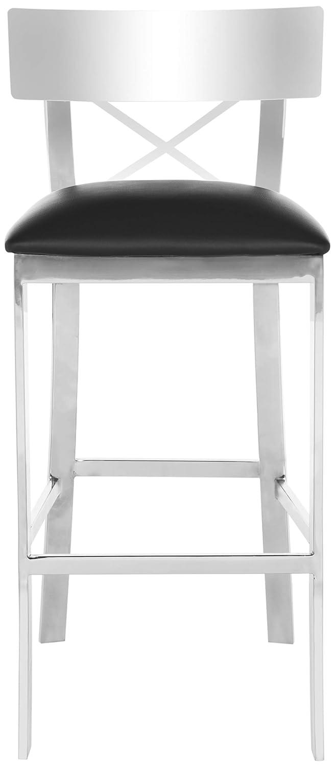 Zoey 39''H Stainless Steel Cross Back Bar Stool - FOX2034 - Chrome/Black - Safavieh Couture