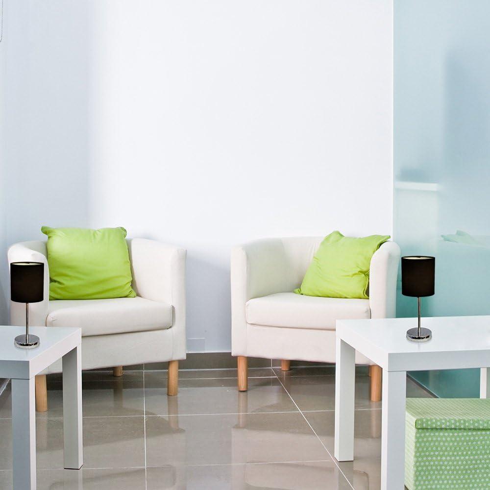 Simple Designs 11.81" 2-Pack Basic Chrome Mini Table Lamp Set with Fabric Shades, Black