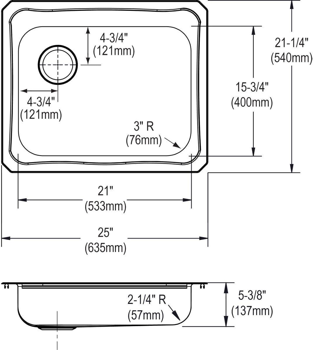 Celebrity 25" L x 21" W Drop-In Kitchen Sink