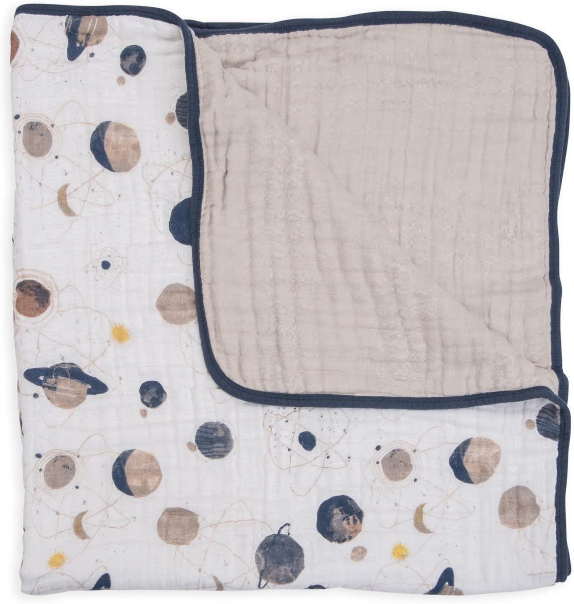 Planetary Blue Cotton Muslin Baby Quilt Blanket