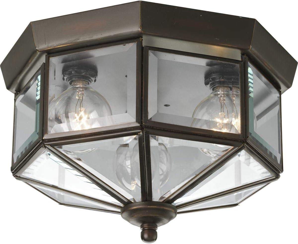 Antique Bronze 3-Light Flush Mount with Beveled Glass