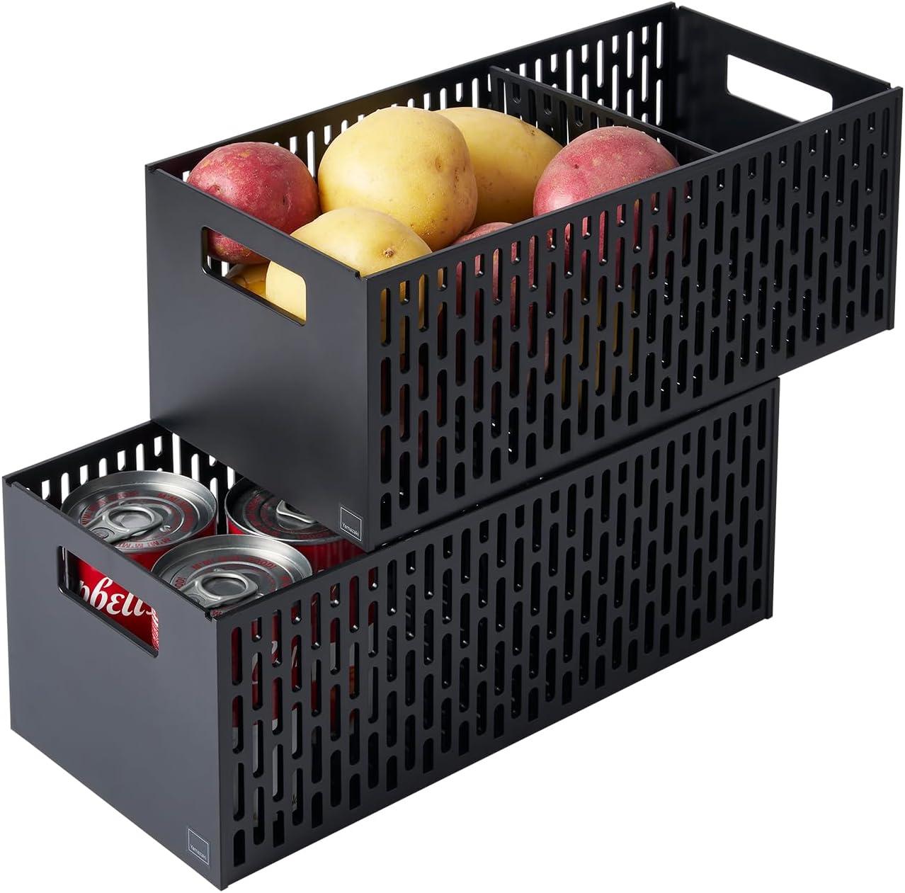 Yamazaki Home Stacking Baskets / Fruit Basket/ Vegetable Basket, Plastic, Handles, Stackable