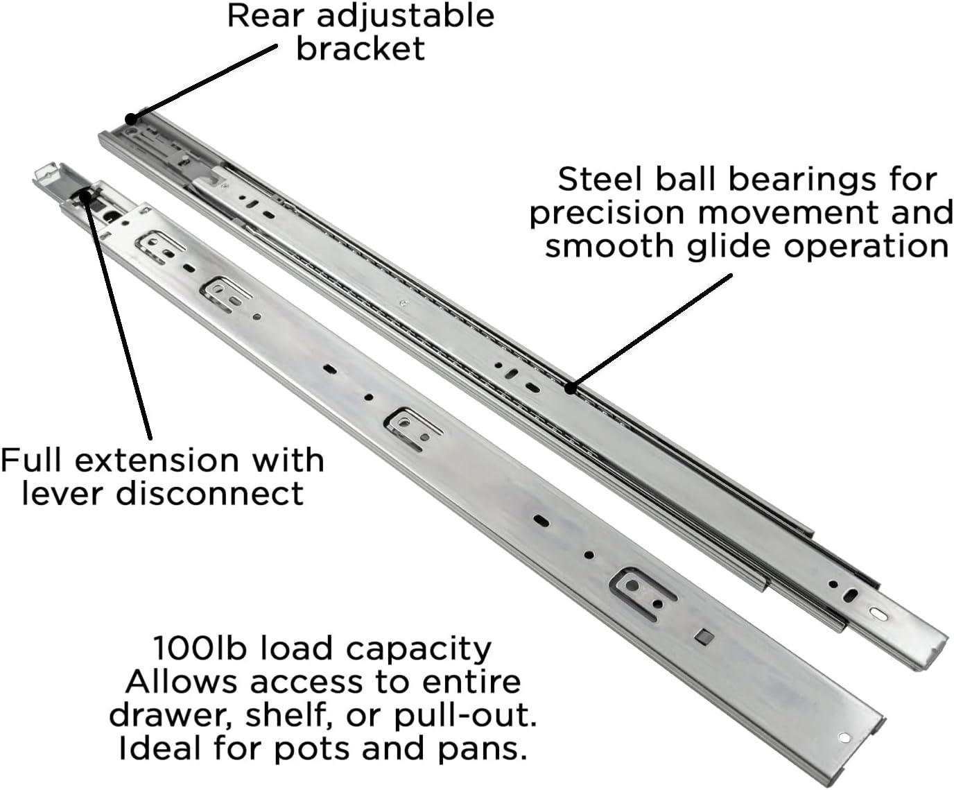 Drawer Slide Side Mount Soft Close Full Extension Cadmium Finish