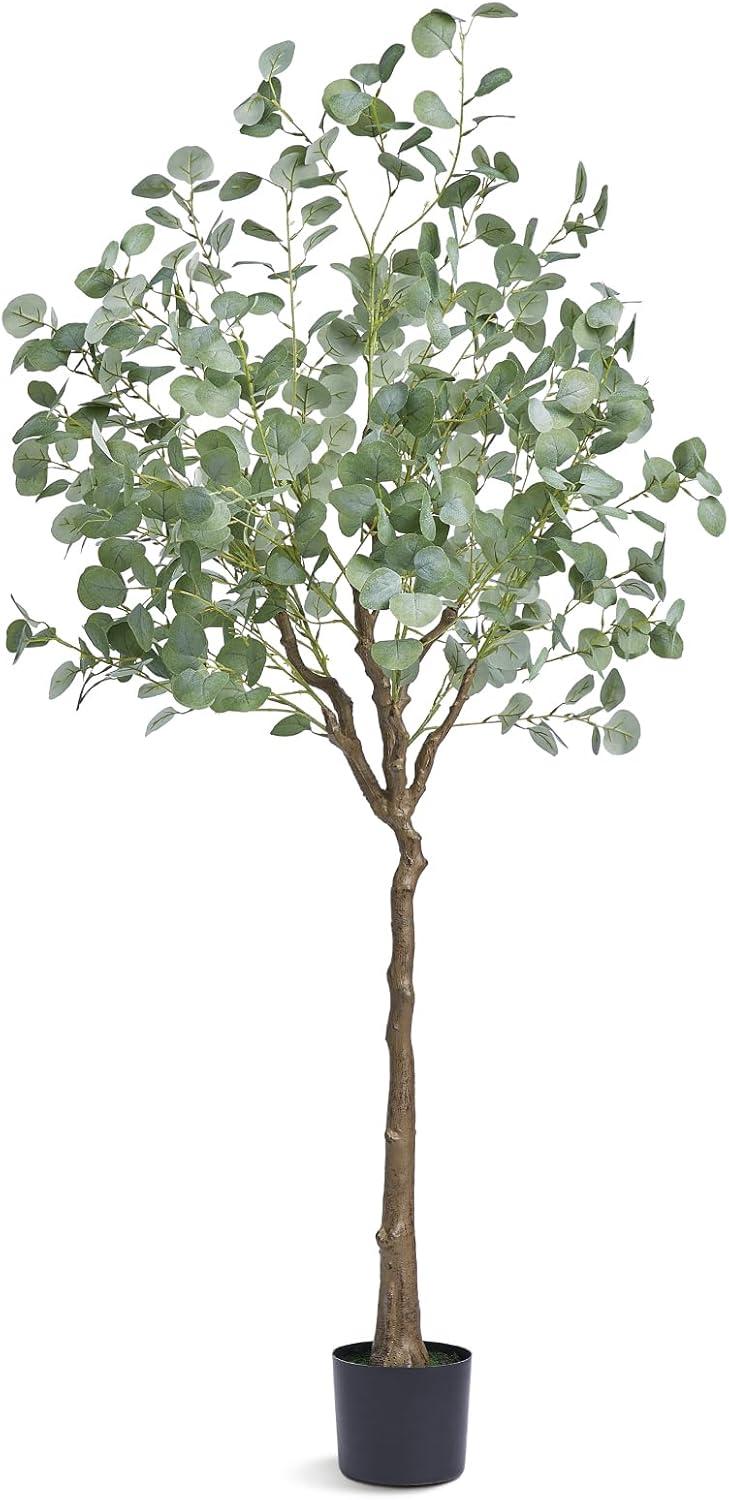 Yeshouse 6FT Artificial Eucalyptus Tree with Real Trunk and Lifelike Leaves, Faux Eucalyptus Plants for Home Decor Indoor