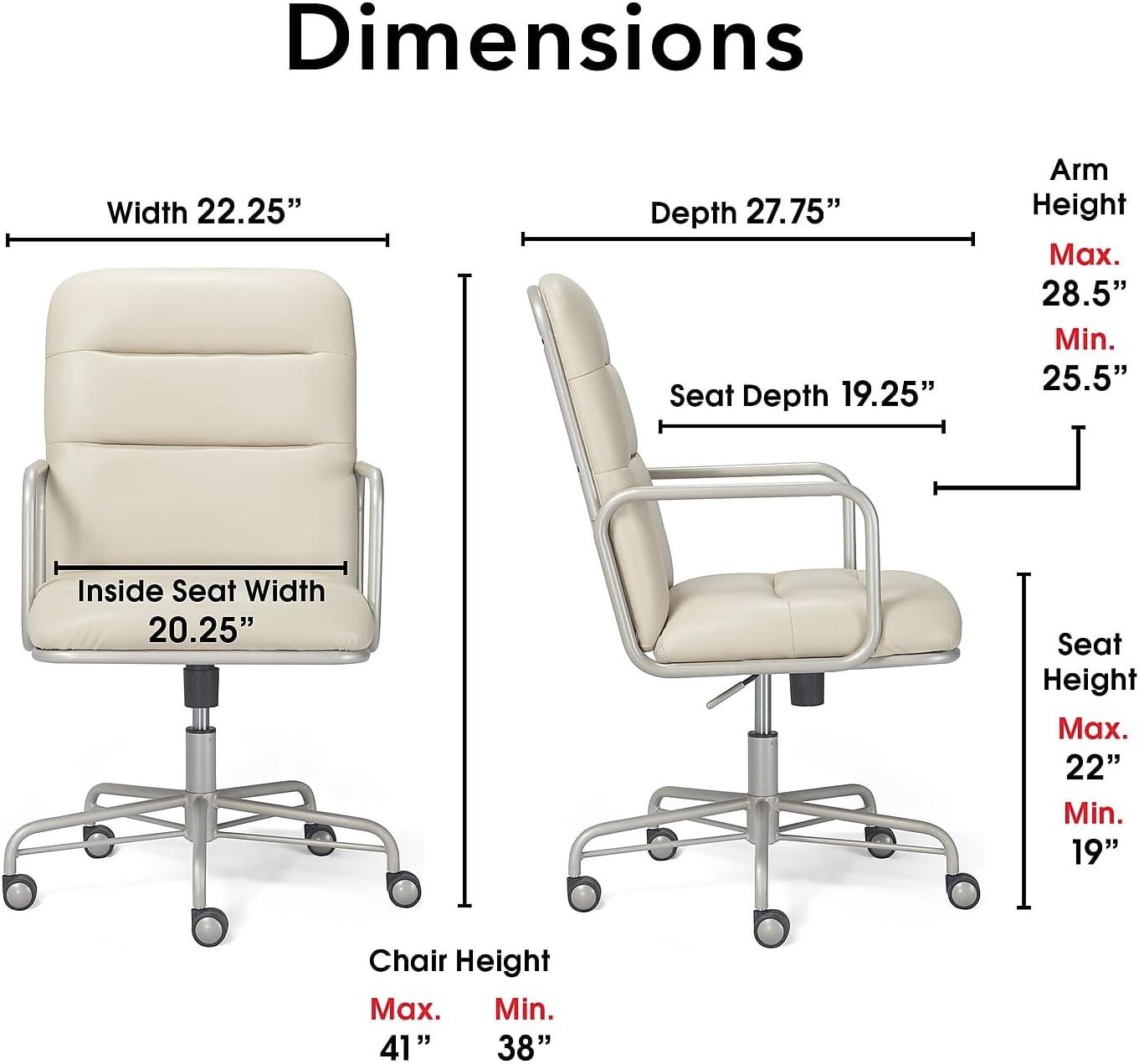 Ivory White Executive Leather Swivel Chair with Metal Frame