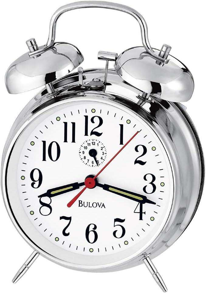 Chrome Twin Bell Metal Alarm Clock with White Dial