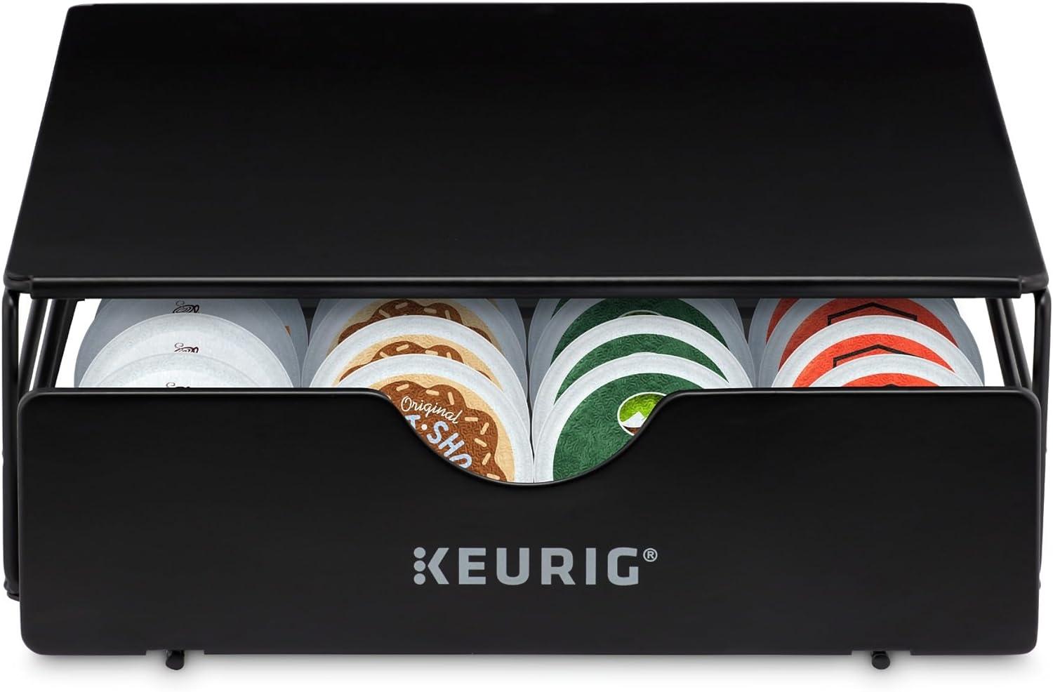 Keurig Non-Rolling 24ct Coffee Pod Storage Drawer: Black Metal K-Cup Organizer, Freestanding Kitchen Rack