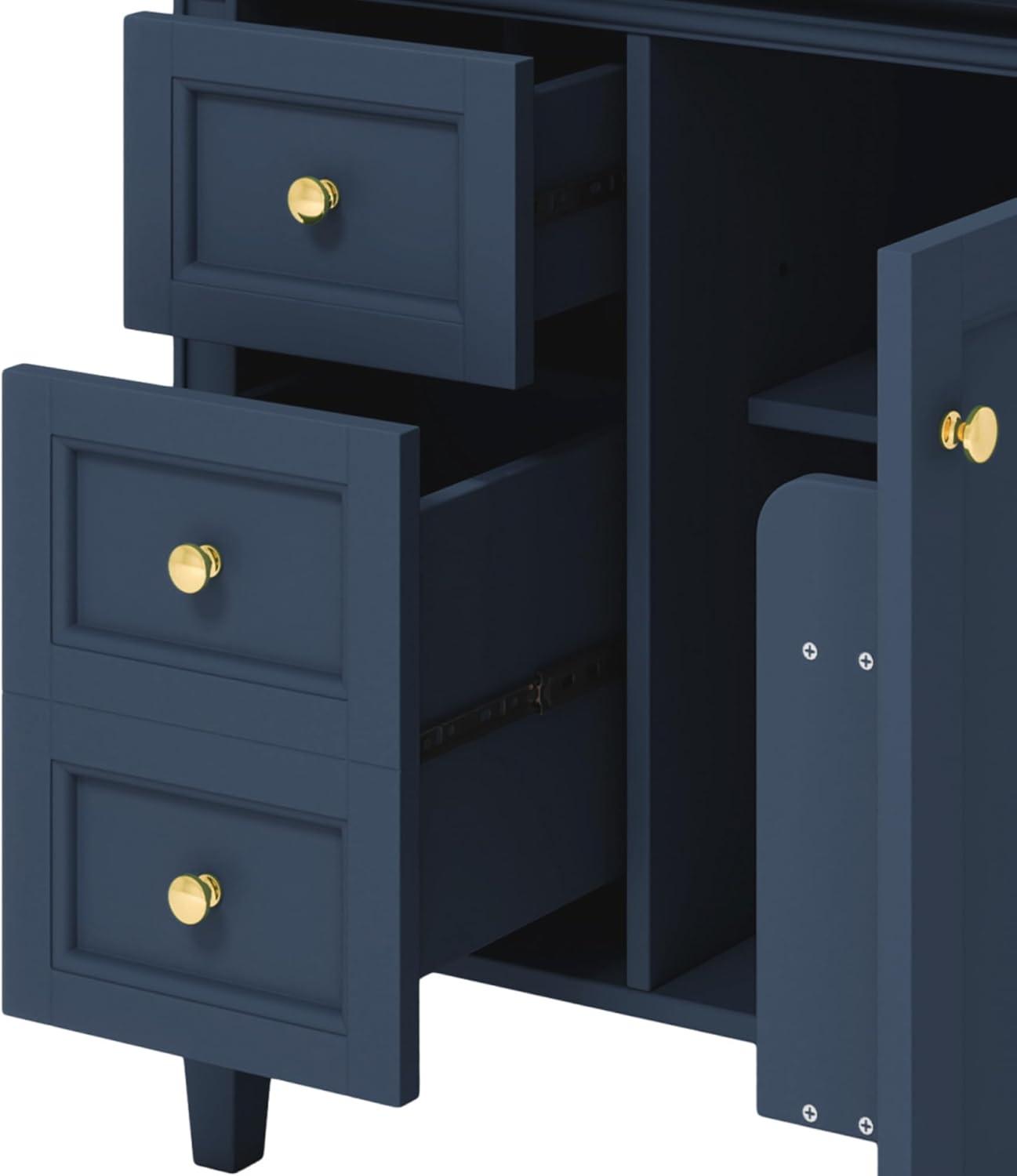 Bathroom Vanity with Sink, Solid Wood MDF, Modern Storage Cabinet with Tip-out Drawer, Amber Storage System, Soft Close Drawers, Blue