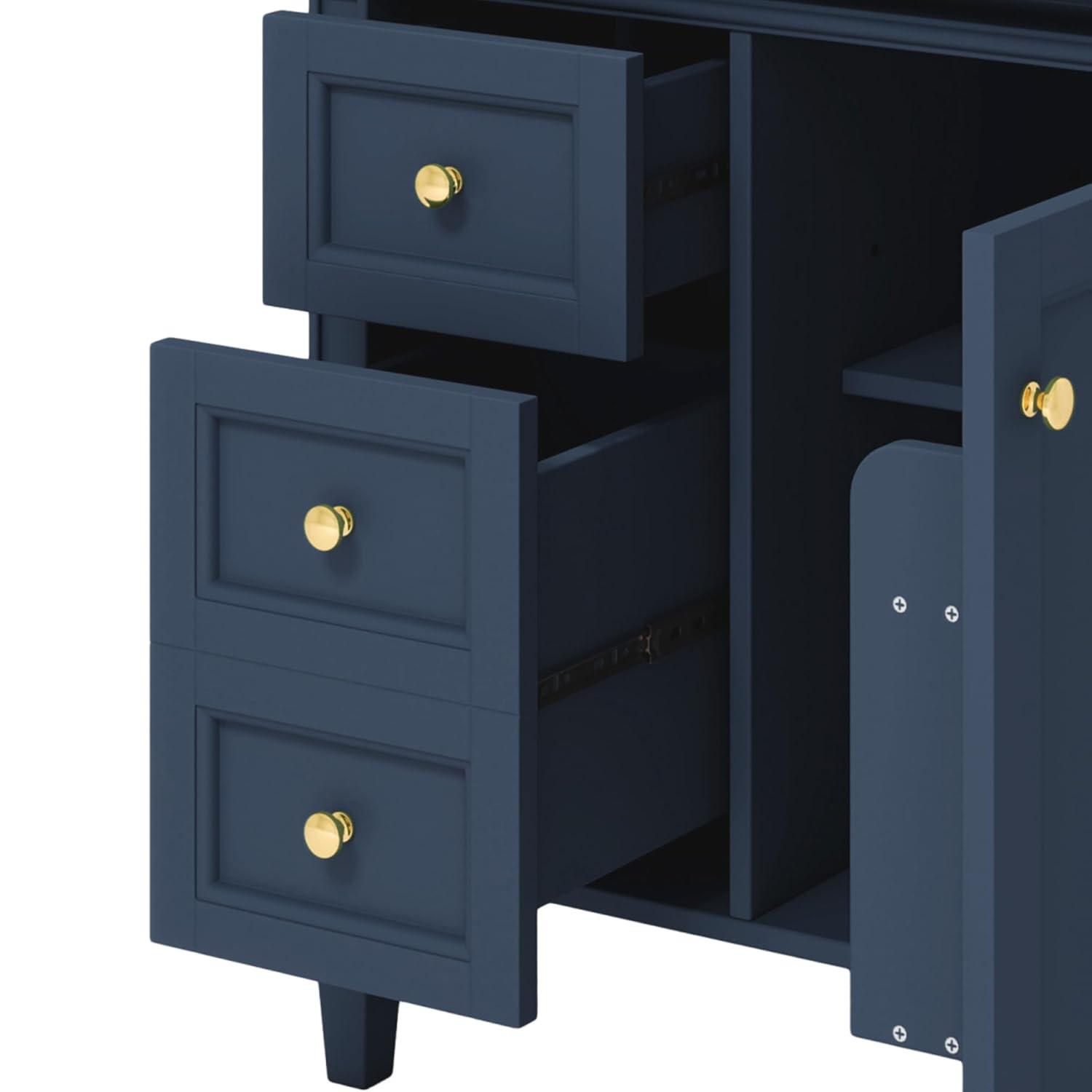 Bathroom Vanity with Sink, Solid Wood MDF, Modern Storage Cabinet with Tip-out Drawer, Amber Storage System, Soft Close Drawers, Blue