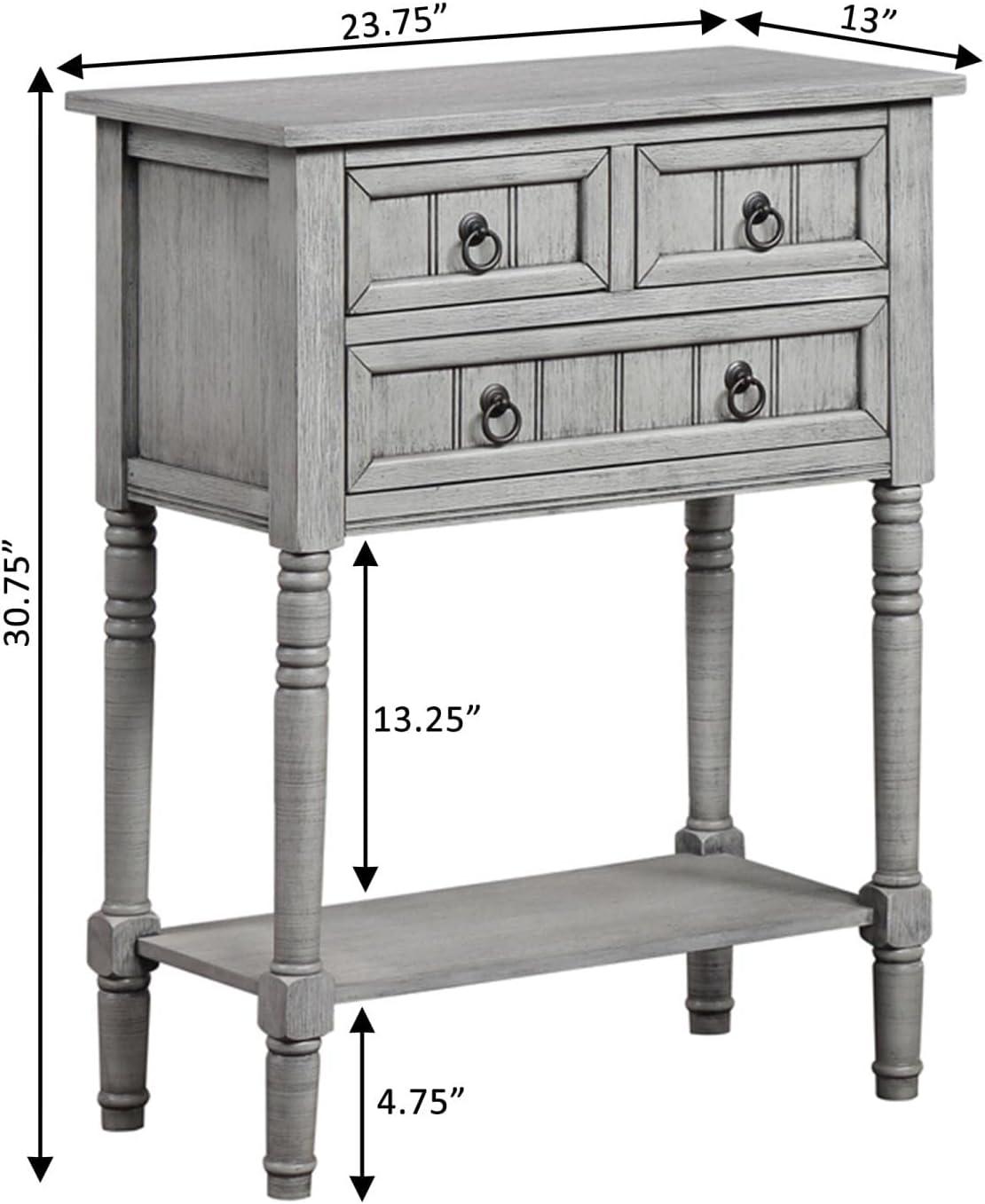 Covenience Concepts Kendra 3 Drawer Hall Table with Shelf, Wirebrush Light Gray