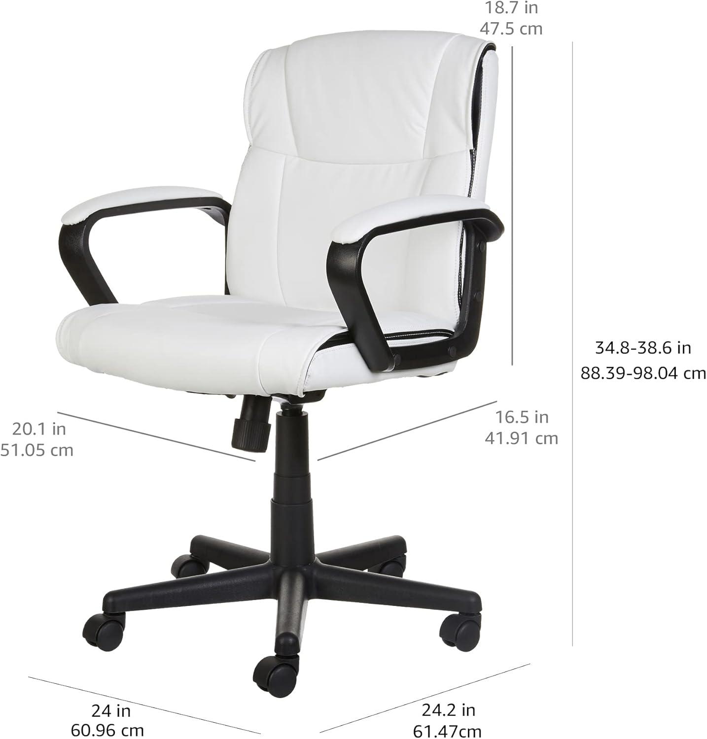 White Faux Leather Mid-Back Office Desk Chair with Padded Armrests