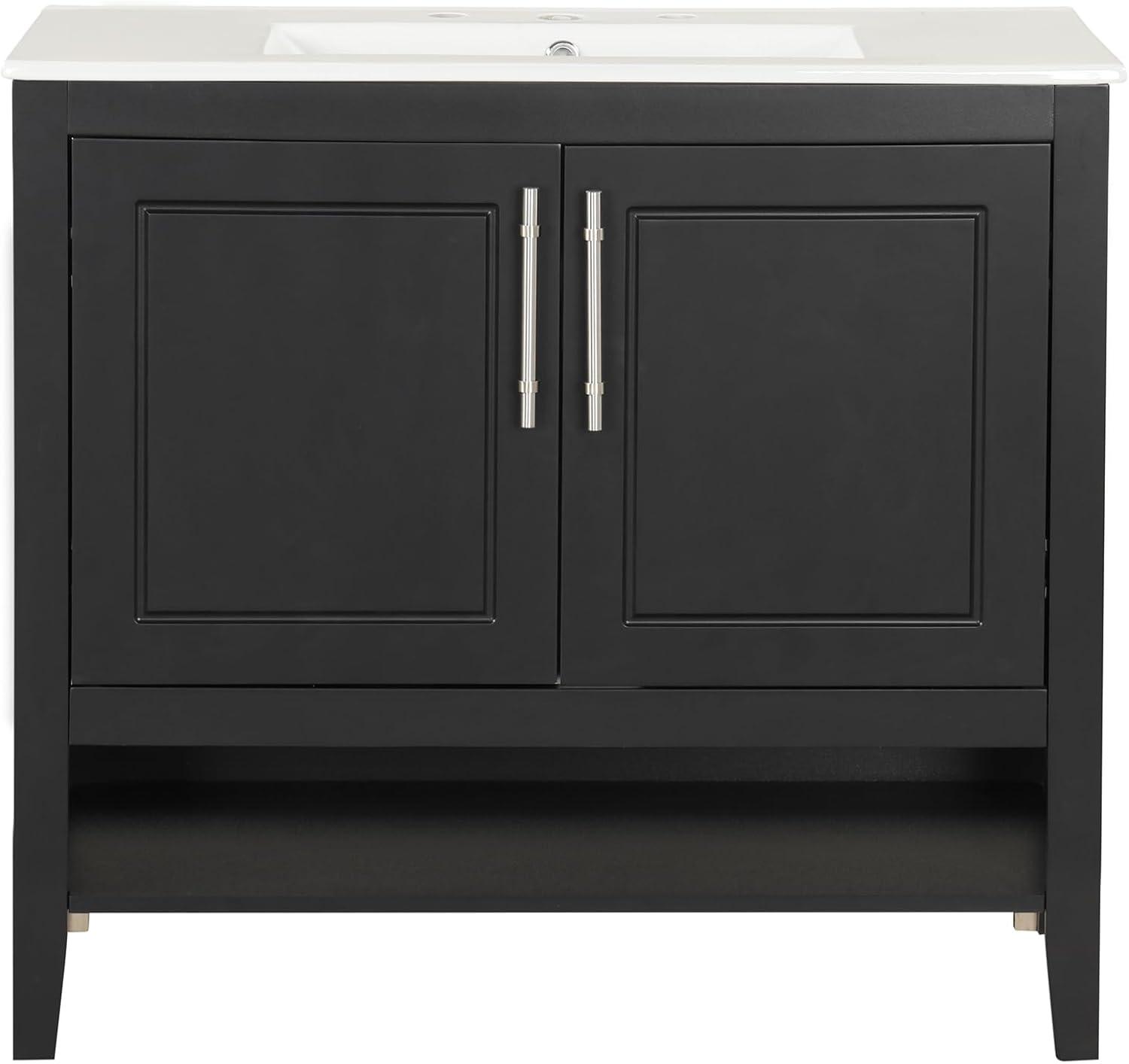 Modern Black 36" Freestanding Bathroom Vanity with Ceramic Sink