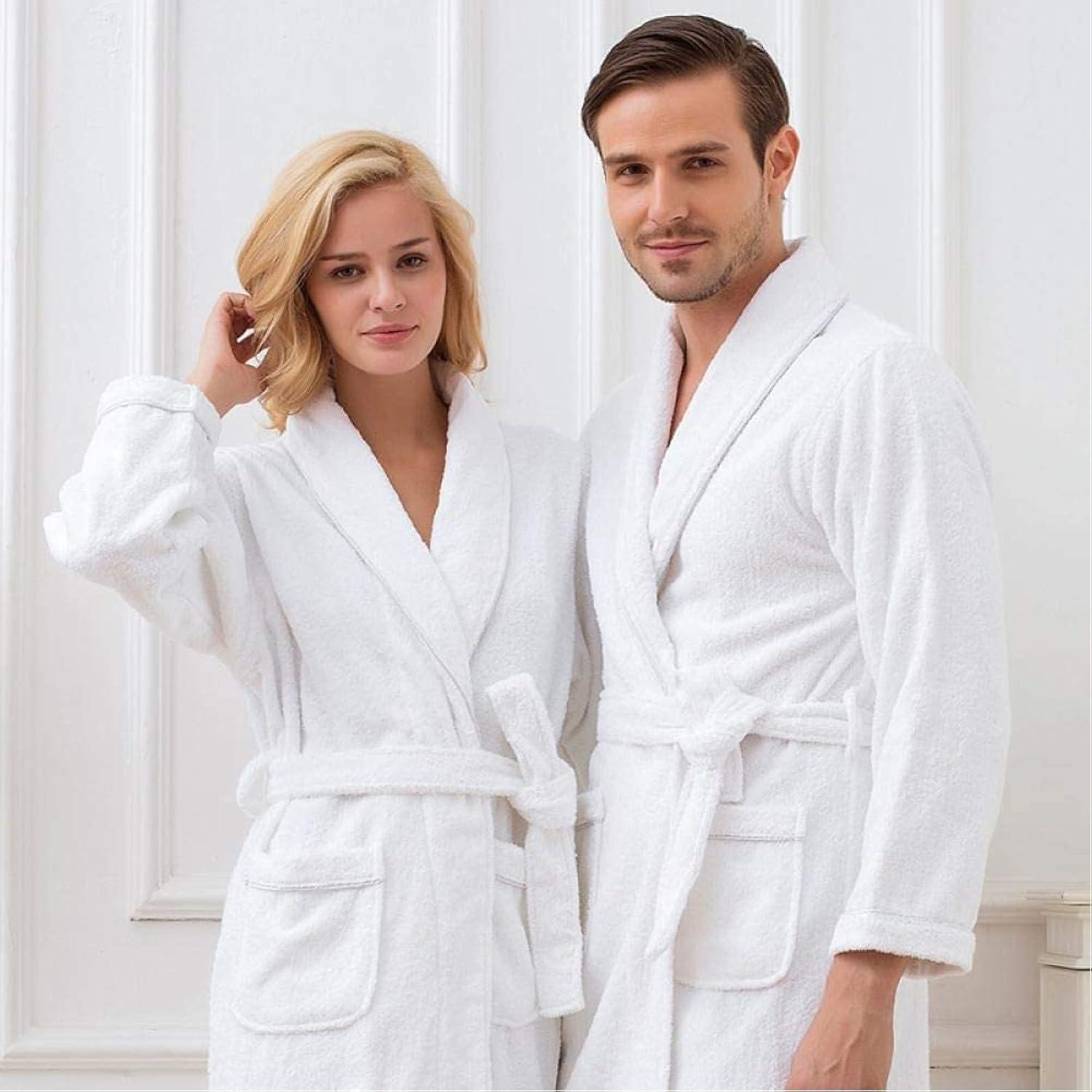 White Cotton Terry Shawl Collar Unisex Bathrobe