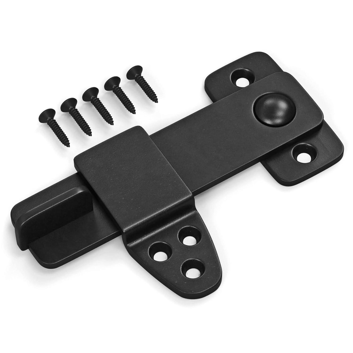 Barn Door Latch - Shed Door Latch - Sliding Barn Door Latches and Catches - Barn Door Lock - Black Wrought Iron Rustic Flip Latch Hardware Kit for Double Doors, Garden Gate, Cabinet, Bar, Pantry C62