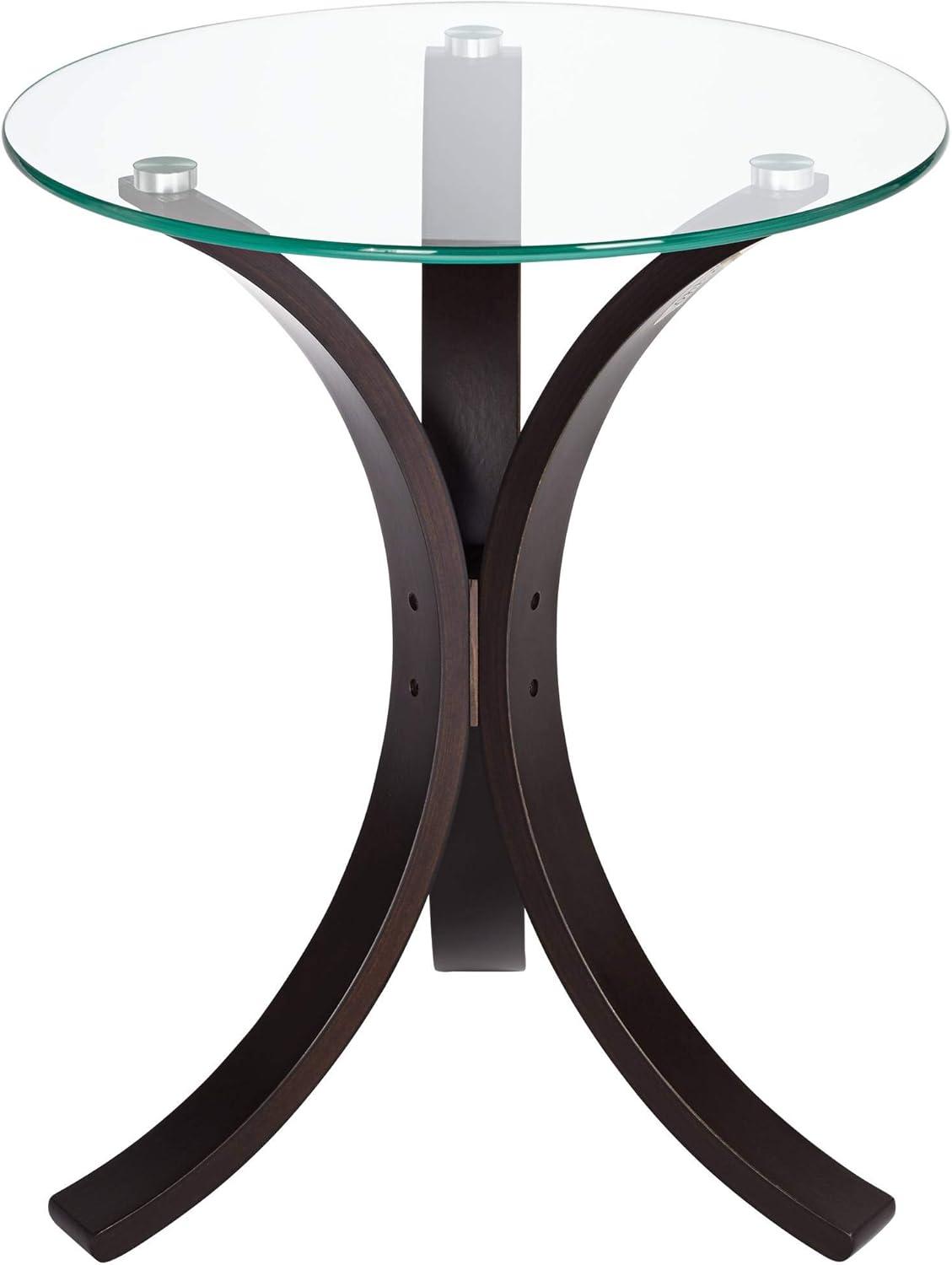 Studio 55D Niles Modern Wood Round Accent Table 17 3/4" Wide Dark Brown Clear Tempered Glass Tabletop for Living Room Bedroom Bedside Entryway Office