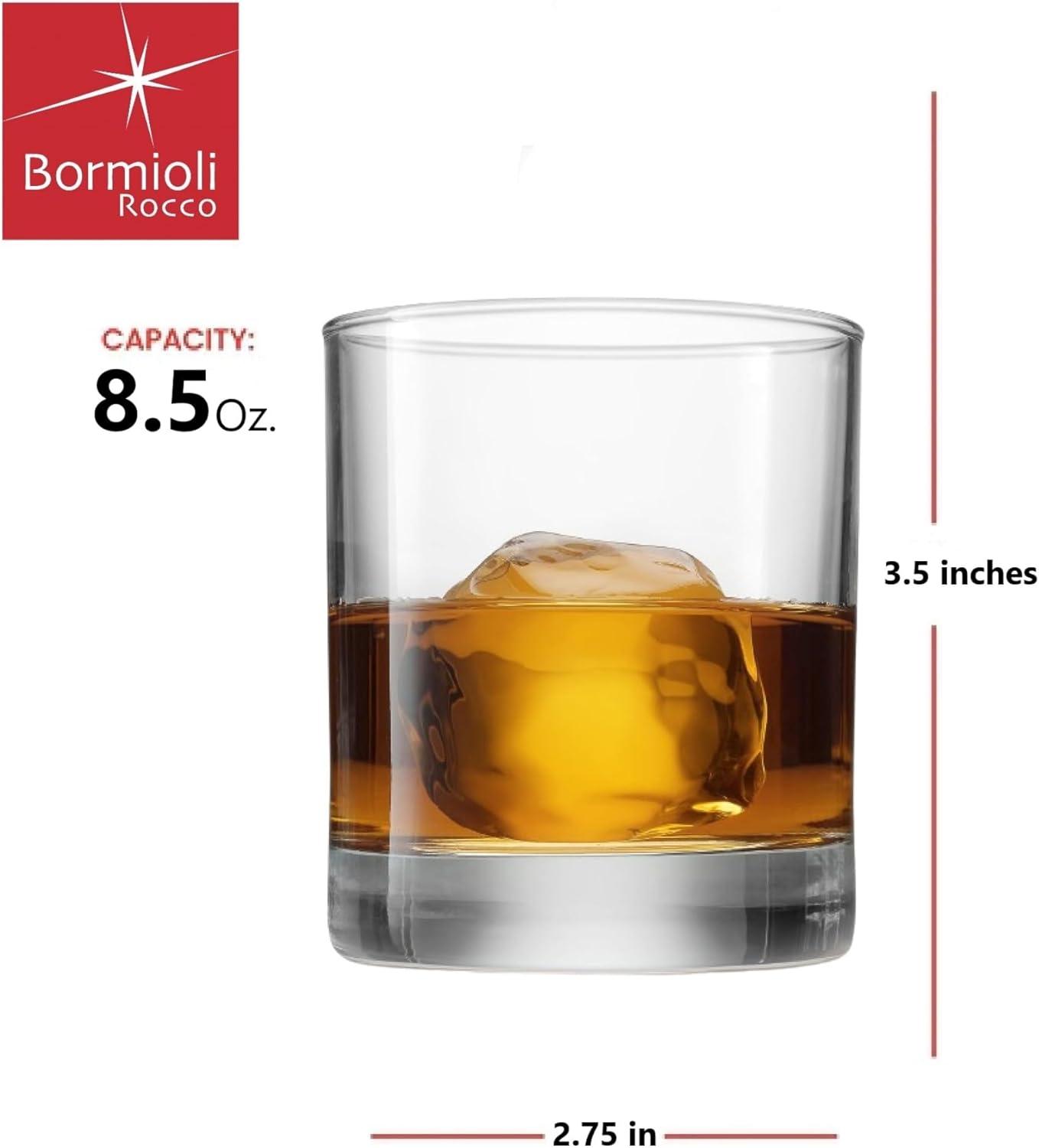 Bormioli Rocco Cortina Set of 6 Old Fashioned Glasses, Lowball Glasses, 8.5 Oz Weighted Bottom Short Glass Tumbler, Made In Italy