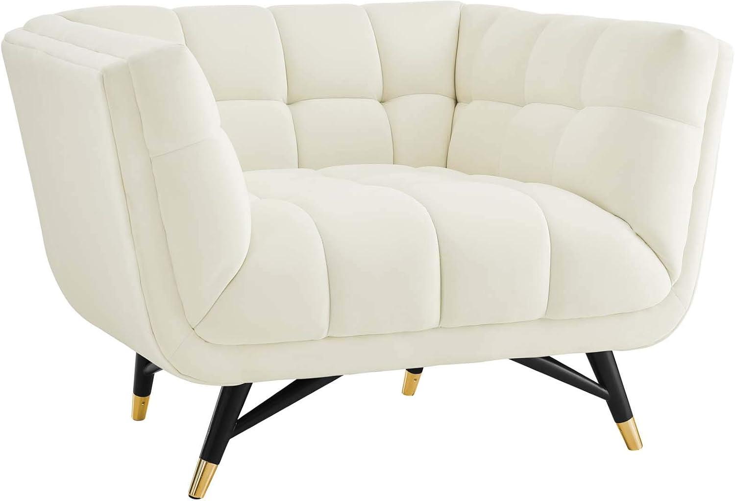 Modway Adept Performance Velvet Accent Armchair in Ivory and Black