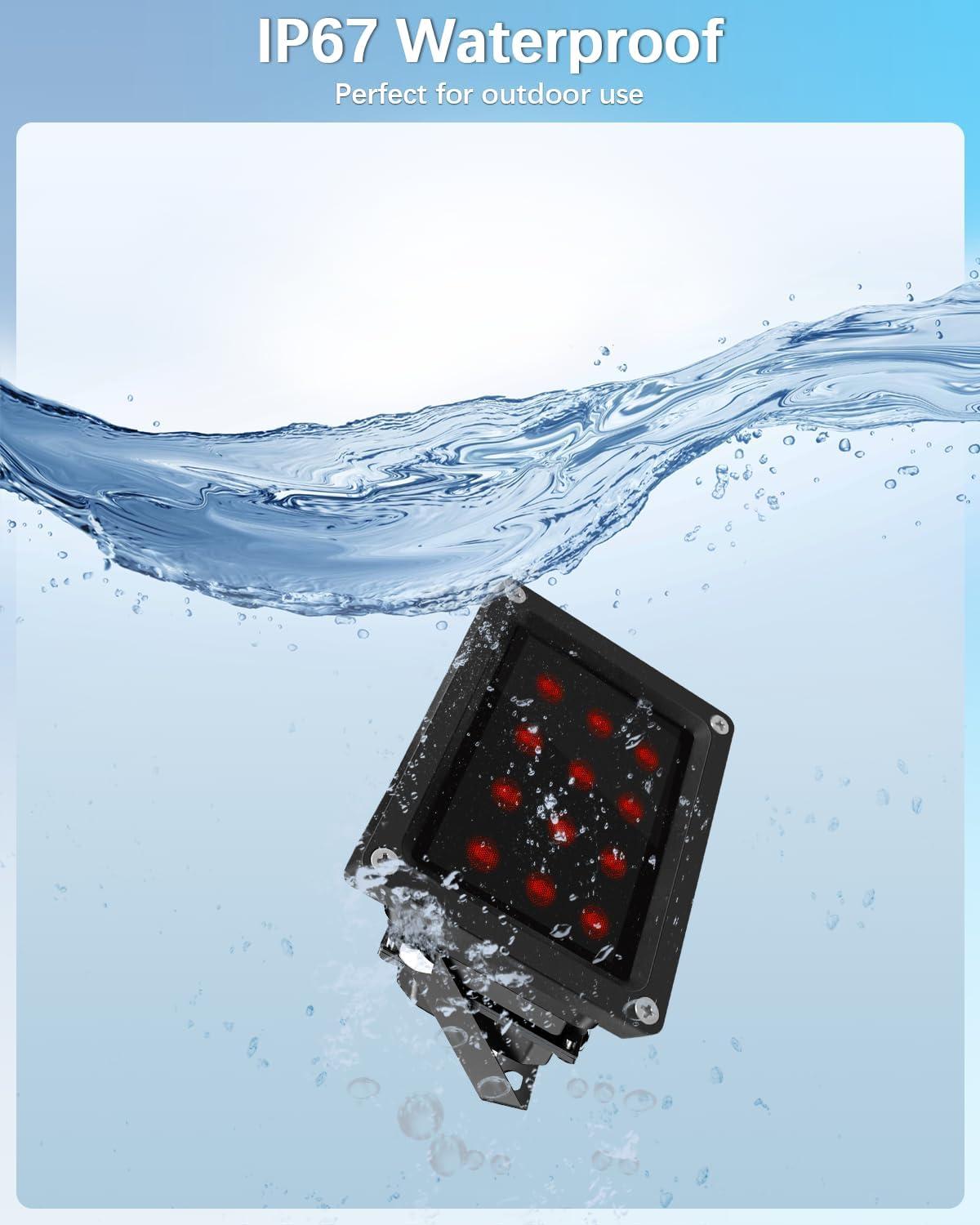 【12 LED Waterproof 】 IR Illuminator 90 Degree Wide Angle Long Range Infrared Light, 120ft 850nm IR Flood Lights with Power Adapter for Night Vision CCTV & IP Security Camera