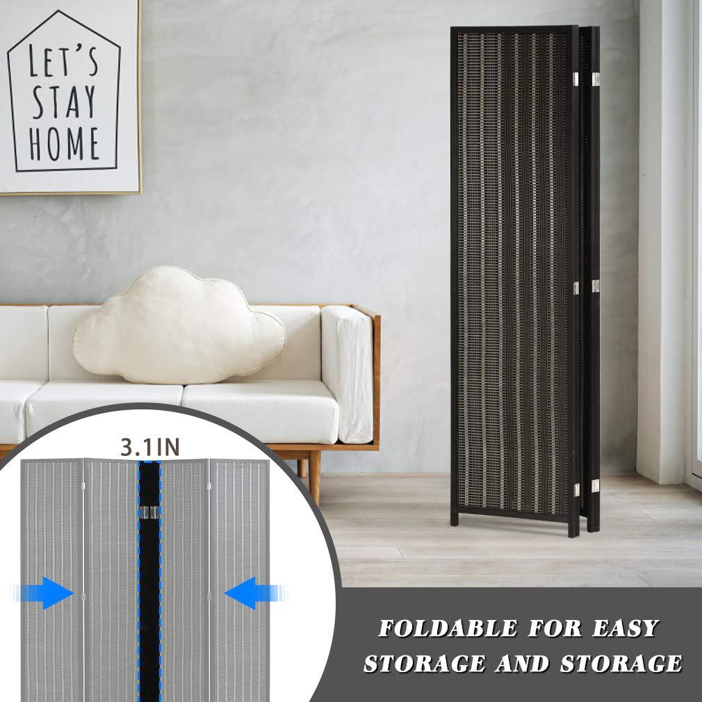 FDW Bamboo Room Divider Folding Privacy Wooden Screen 4 Panel 72 Inches High 17.7 Inches Wide Room Divider for Living Room Bedroom Study,Natural