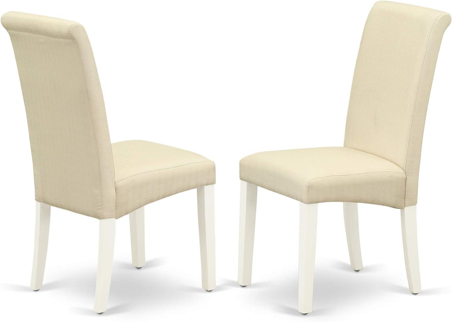 High-Back Parsons Side Chair in White Linen and Wood