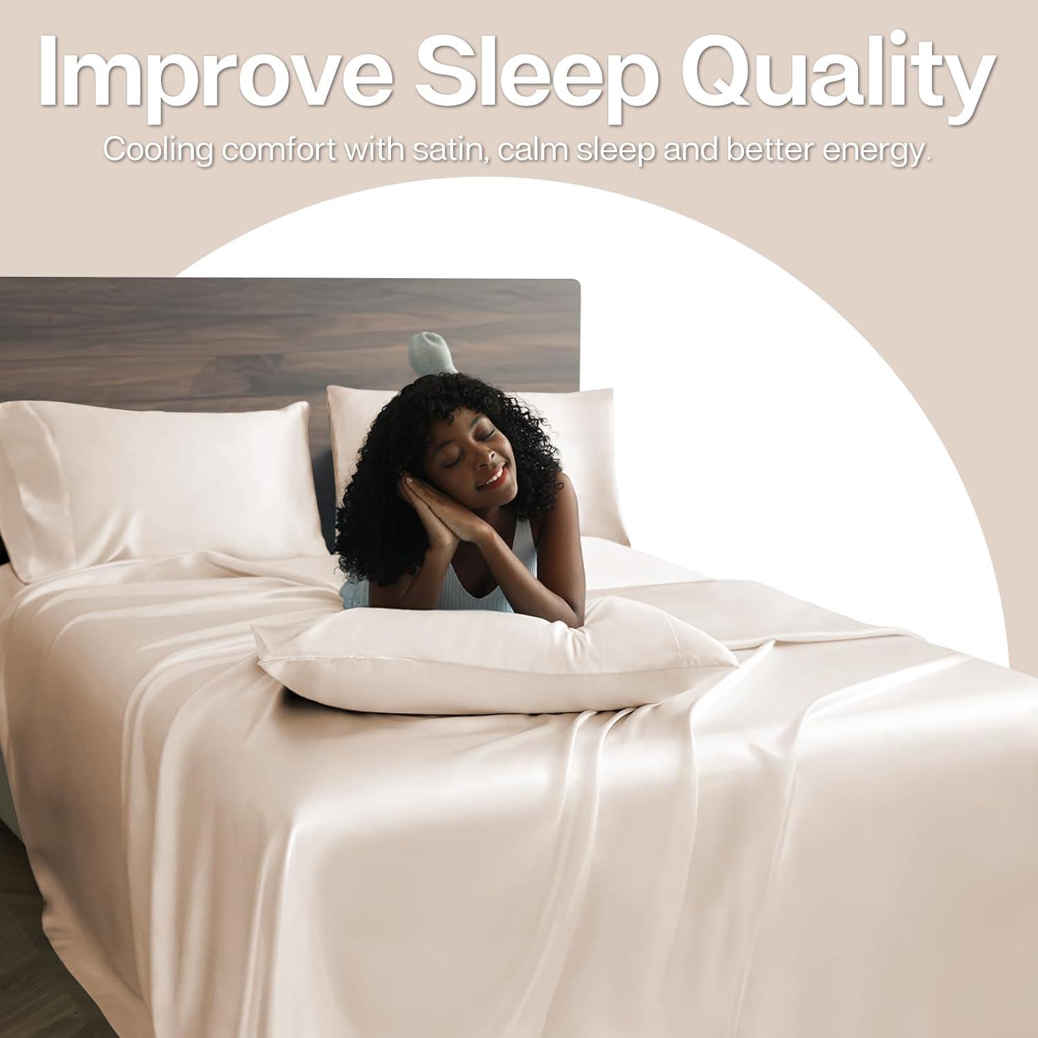 ANMINY Satin Pillowcase Set of 2 Standard Silk Bedding Pillowcases 26" x 20" Pillow Cover, White