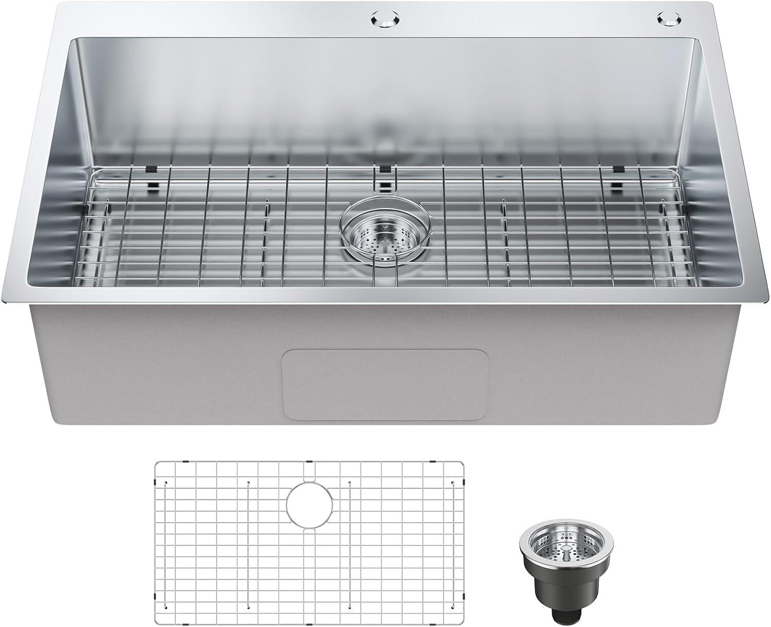 33'' L Flush Single Bowl Stainless Steel Kitchen Sink