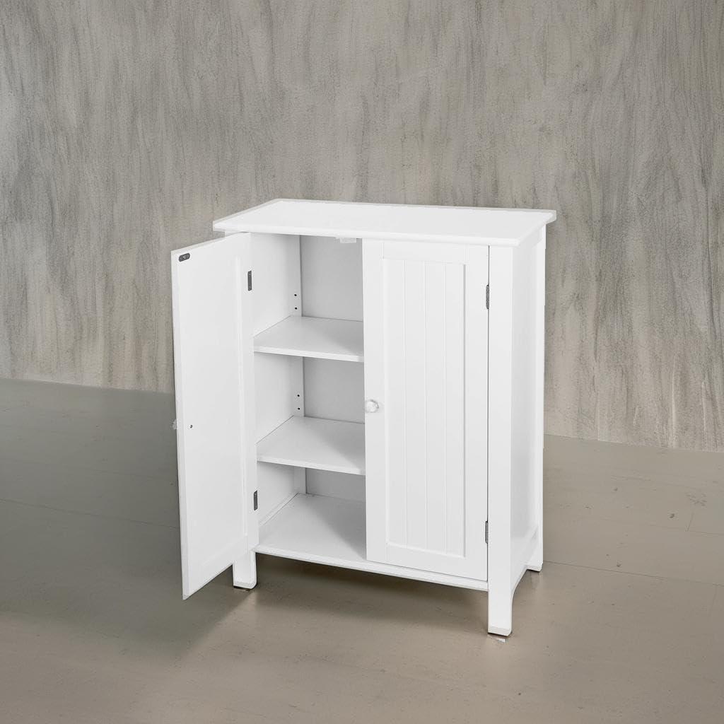 White MDF Bathroom Floor Cabinet with Adjustable Shelves