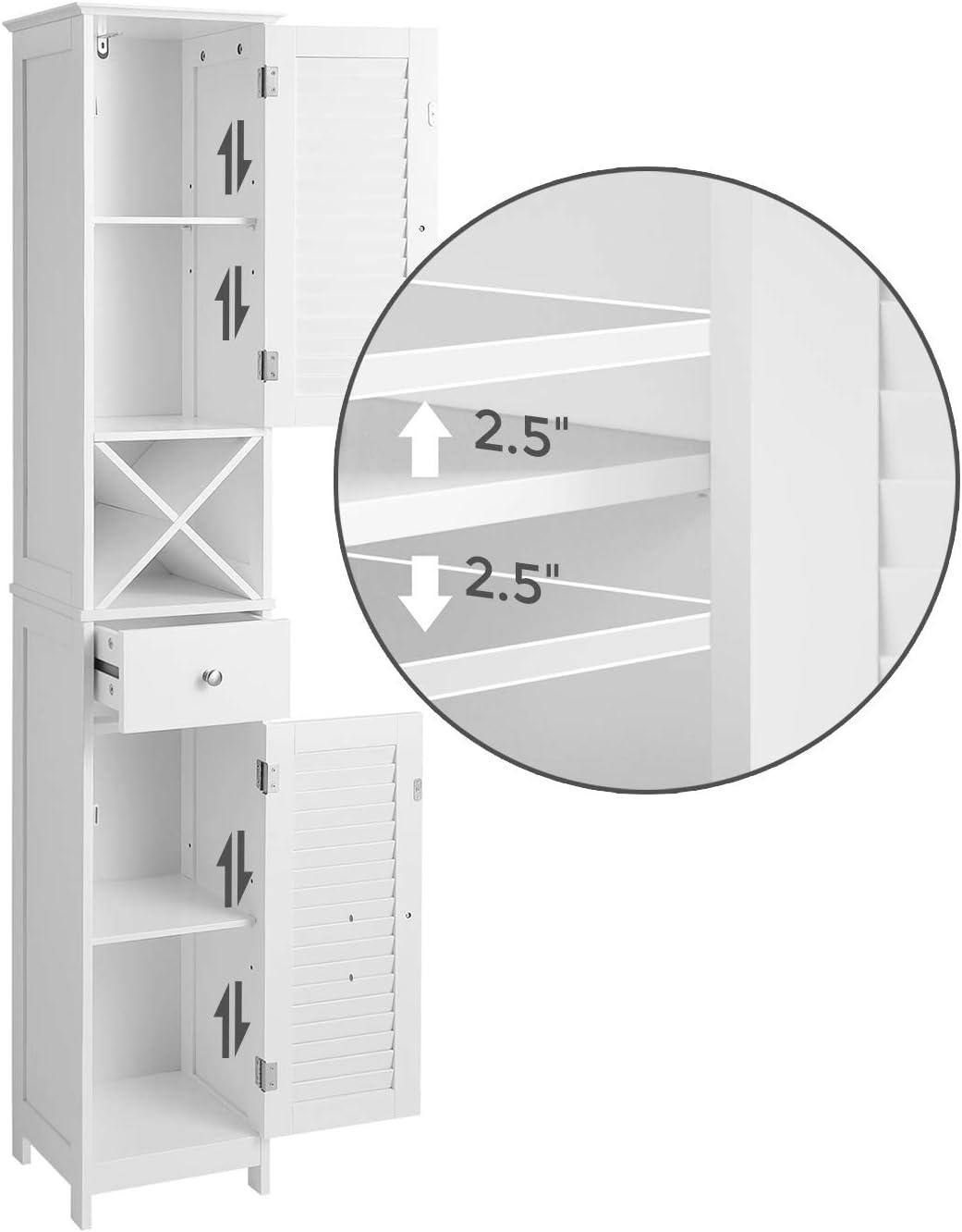 VASAGLE Bathroom Cabinet Storage Cabinet with Shutter Doors Drawer and Removable X-Shaped Stand White