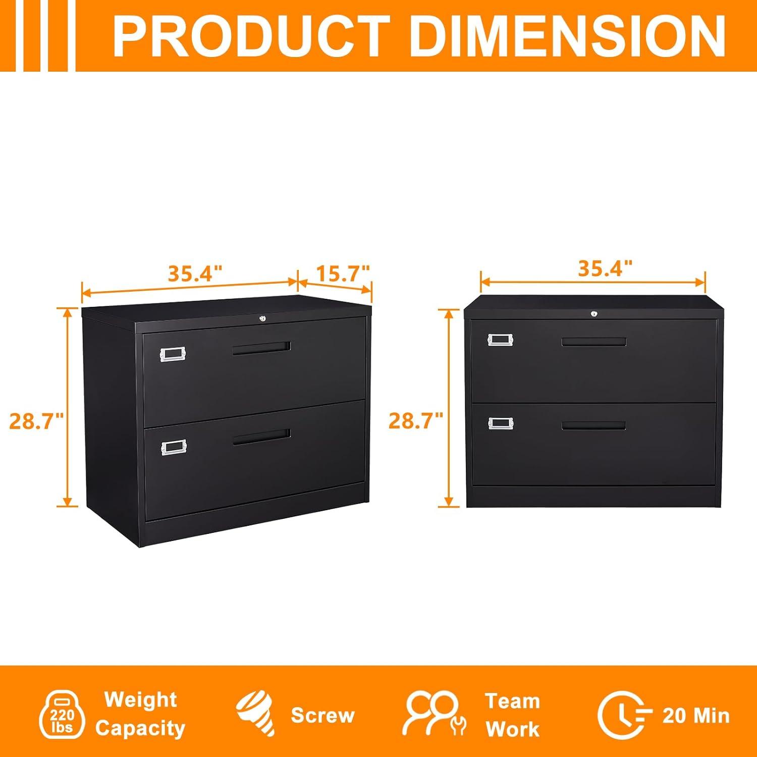 Fesbos Lateral File Cabinets with Lock,2 Drawer 36" Wide Filing Cabinets,Hanging Letter/Legal/F4/A4 Size