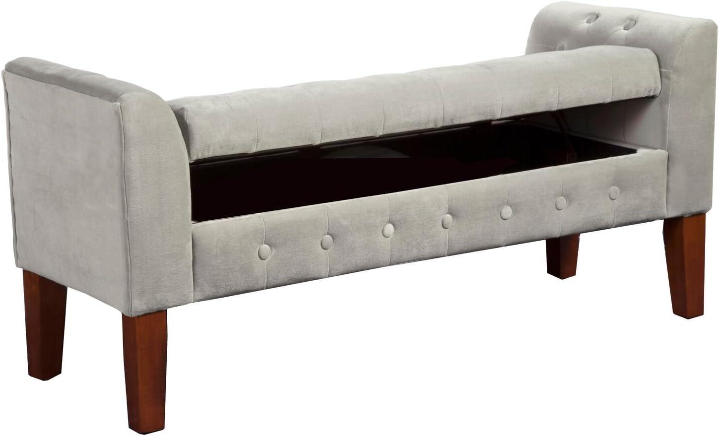 HomePop Velvet Tufted Storage Bench and Settee, 50"W x 18"D x 23"H, Light Gray