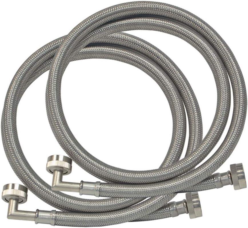 Eastman PVC Coated Washing Machine Hose with 90 Degree Elbow, Pack of 2, 3/4 Inch FHT Connection, 4 Foot Braided Stainless Steel Connector,