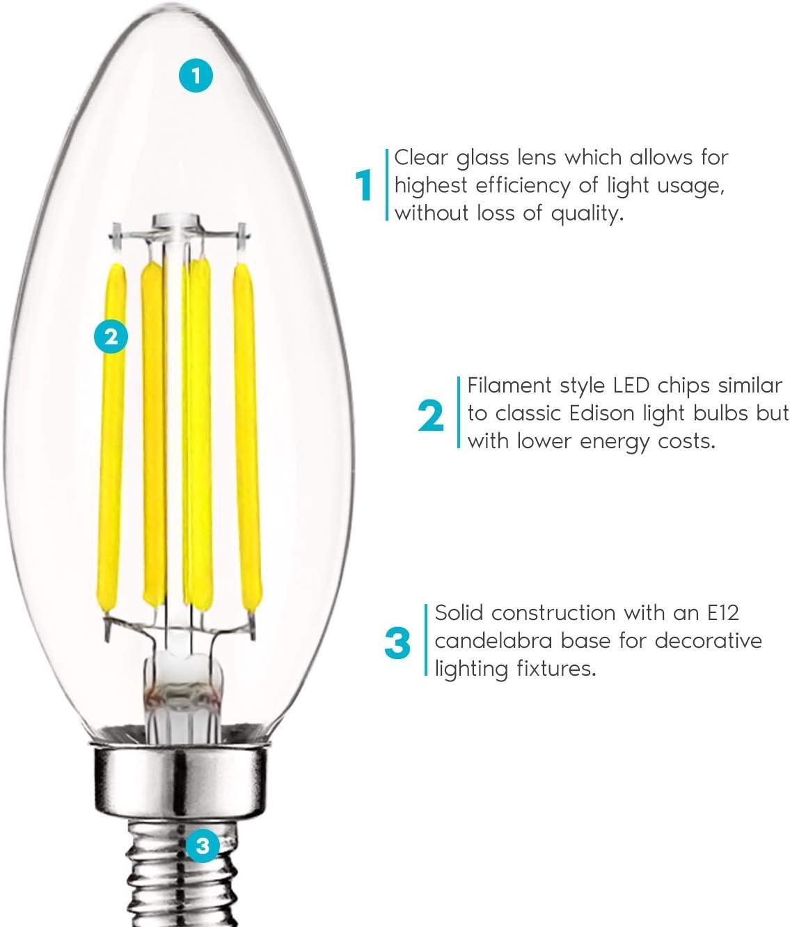 5 Watt (40 Watt Equivalent), B11 LED, Dimmable Light Bulb, E12/Candelabra Base