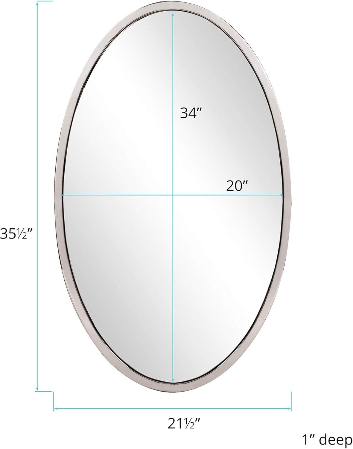 Simone Oval Mirror - Howard Elliott: Stainless Steel Frame, Modern Wall Mounted, 34x20 Inches