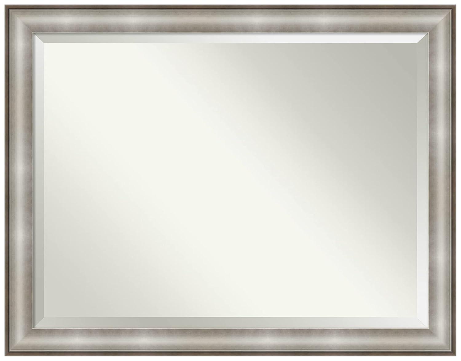 46" x 36" Parlor Framed Wall Mirror Silver - Amanti Art: Modern Beveled, No Assembly Required