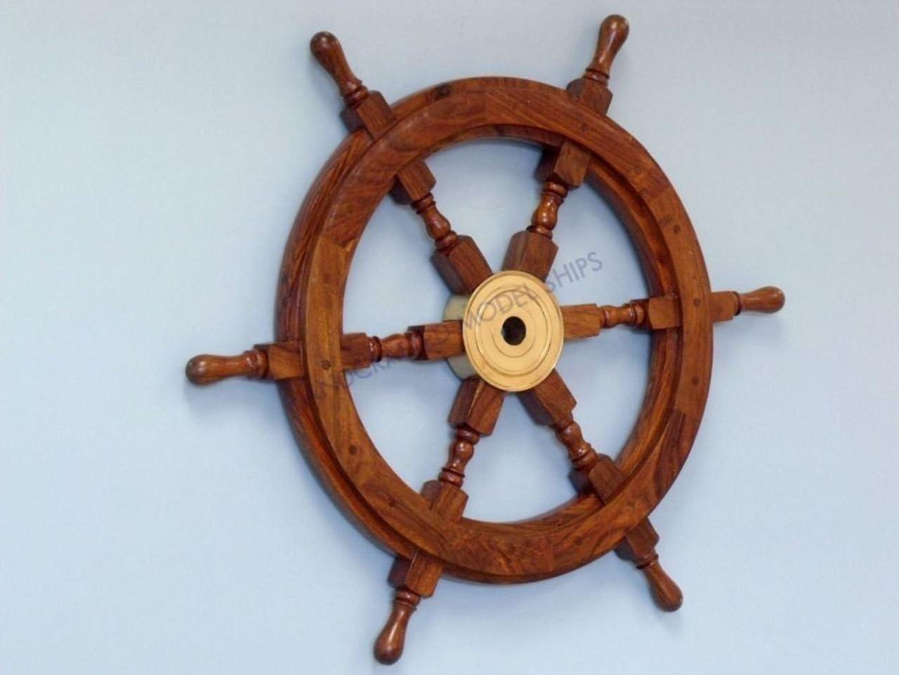 Hampton Nautical Deluxe Class Wood and Brass Decorative Ship Wheel 24" - Nautical Home Decoration Gifts