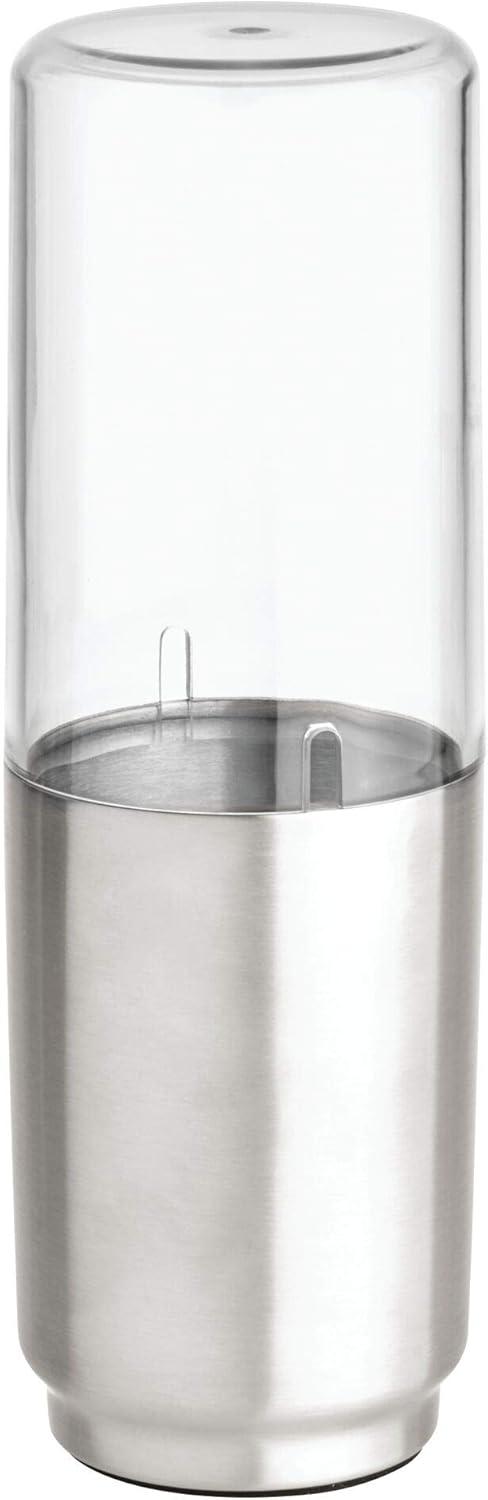 iDesign Austin Steel and BPA-Free Plastic Toothbrush Holder with Lid, Clear/Brushed Nickel