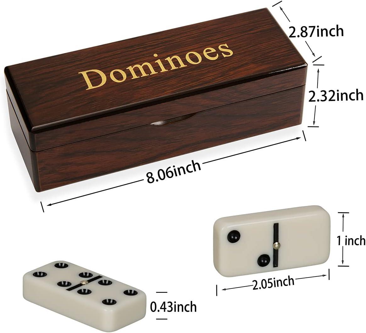 Ivory Double 6 Dominoes Set with Spinner in Wooden Box