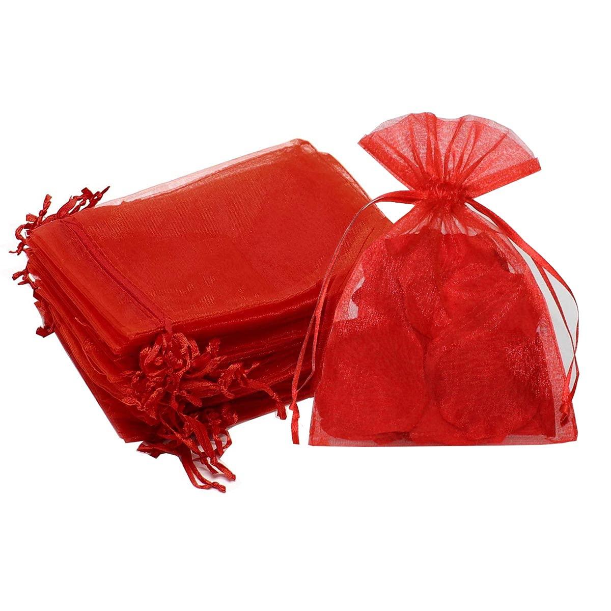 100PCS 4x6inch (10x15cm) Drawstring Organza Jewelry Favor Pouches Wedding Party Festival Gift Bags Candy Bags (Red)