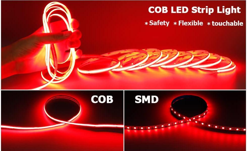 12V COB LED Strip Light Daylight White 5000K Waterproof IP65 480LEDs/M Super Bright 4000Lm CRI>90 16.4ft/5M Dotless High Density Cuttable Flexible for Cabinet Home DIY Lighting Projects