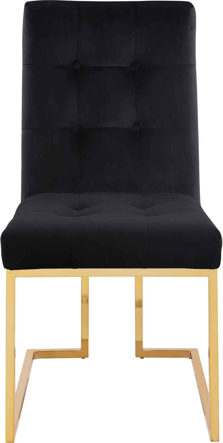 Meridian Furniture Pierre Collection Modern | Contemporary Velvet Dining Chair with Luxurious Deep Tufting and Polished Gold Metal Frame, Set of 2, Black, 18.5" W x 25" D x 36.5" H