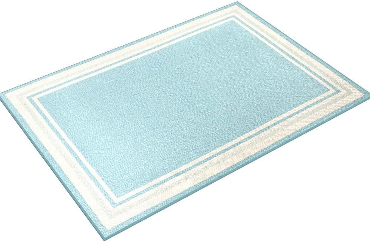 3' x 5' James Modern Border Stripe Indoor/Outdoor Area Rug, Aqua/Beige - JONATHAN Y